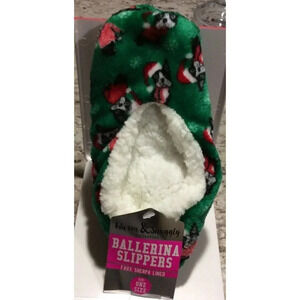 NWT Christmas Santa Boston Terrier Dog Ballerina Slippers  One Size